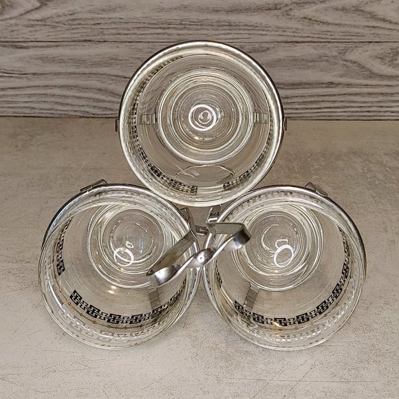 Vintage Mid-century Libbey Trio Glass Condiment Set with Metal Caddy - Picture 2 of 3